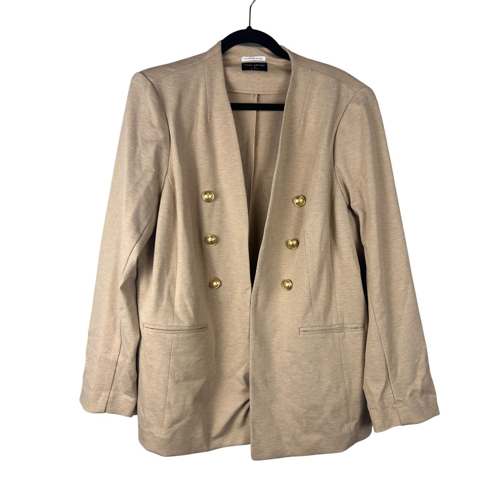 Lane Bryant The Bryant Blazer Tan Beige Gold Button Knit Jacket Womens 20